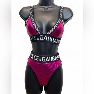 Dolce & Gabbana Metallic Fuchsia Bralette & High-Waist Brief Set